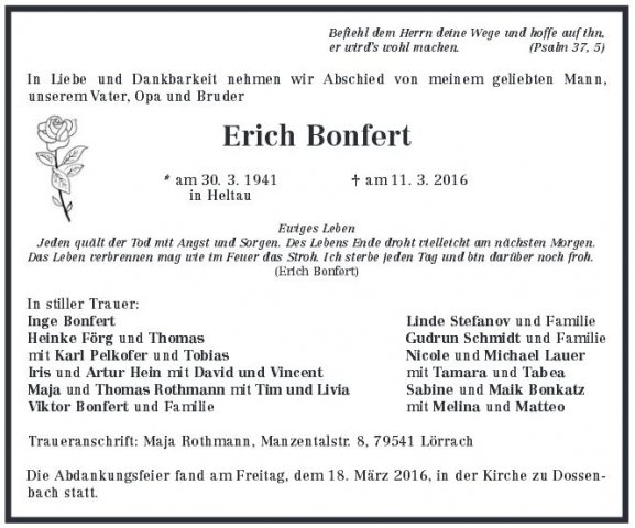 Bonfert Erich 1941-2016 Todesanzeige